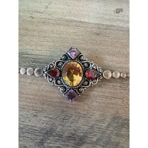 Antique Victorian Scottish Sterling Silver Citrine and Agate Pebble Brooch